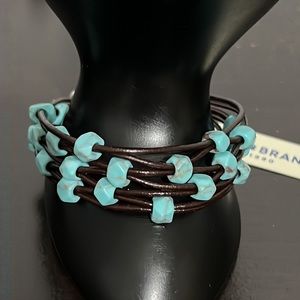 Lucky brand multi-strand leather faux turquoise accents bracelet
